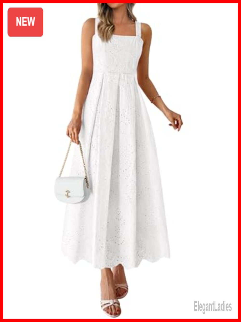 Sleeveless Eyelet Ruffle Maxi Dress with Pockets